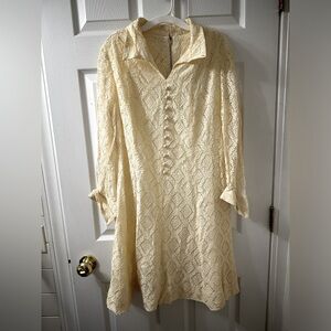 Vintage 60s Lace Collared Long Sleeve Dress Size Small